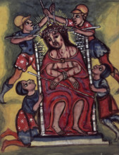 The torture of Christ, seated on a throne, wearing a crown of thorns, 1632-1667. From a volume with