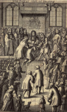 'The Royal Gift of Healing', King Charles II healing the sick, 1684. It was believed that the royal