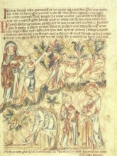 Lamech kills his son, and Noah is warned of the flood, c1320-1330. Old Testament scenes. Above