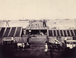 The Pier under construction, Madras, India, c1861. A view of the works from the foreshore, looking