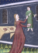 Irene, daughter of Cratinus, painting a picture, early 15th century. From "De Claris Mulieribus"