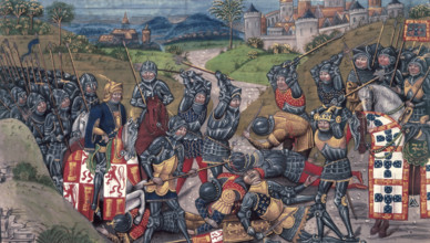 The King of Portugal fighting at the Battle of Aljubarrota, 1385, (15th century). Portuguese and