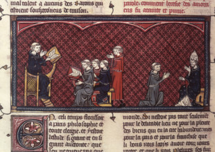 Amalric of Bene lecturing, c1325-c1350. Amalric (Amaury) of Bena, French theologian, lecturing at