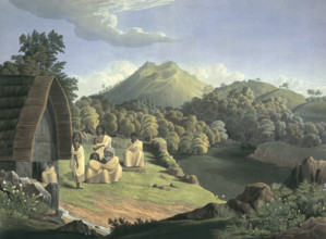 A Toda family in the Nilgiri Hills, India, 1837. Alternative title: 'The Nilgiri Sannyasis'. 'Taken