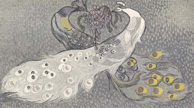 Two peacocks, scene from "The Jungle Book", 1919. From a French translation of "The Jungle Book" by
