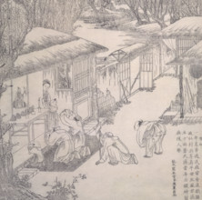 Worshipping at a shrine, 18th century? Giving thanks to ancestors for the crops.