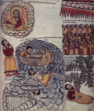 Scenes of death by drowning, 1756. Jonah and the whale? From a volume with Ethiopic script on