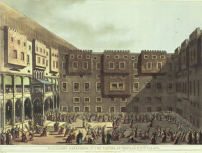 Mamalukes exercising in the Square of Mourad Bey's Palace, Egypt, 1801. Soldiers training in Grand
