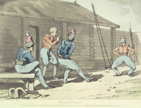 Cozack Dance, 1812. Cossacks dancing.  From "A Picturesque Representation of the Manners, Customs,