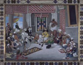 Nawab Muhammad Abd al-Rahman Khan of Jhajjar with his court, India, c1849-1852. The Nawab (b. 1827,