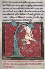 The soul of a man falls from a tree, 4th quarter of the 12th century. Detail of a miniature of St
