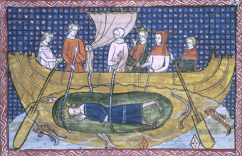 Alexander the Great lowered into the sea in a glass bell, 1350. It is said that Alexander was