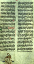 Irish harp player and text, after c1170. A page of illustrated text from the "Topography of