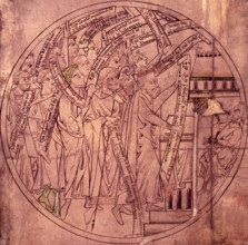 King Ethelbald and other benefactors placing records of their gifts on the altar of Crowland Abbey,
