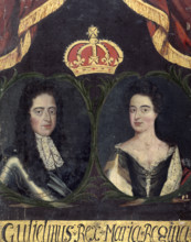 Portrait of William and Mary, (c late 18th century?). Portrait possibly celebrating the coronation
