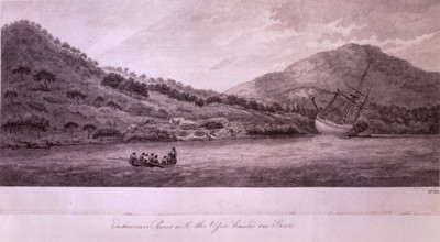 Endeavours River with the Vessel hauled on the Shore, 1770, (late 18th century). After leaving