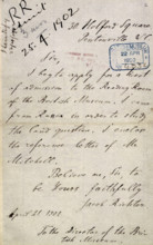 Lenin's letter applying for a ticket to the British Museum's Reading Room, 21 April 1902. '30