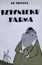 Cover of a Latvian translation of George Orwell's "Animal Farm", 1954. Orwell's anti-totalitarian