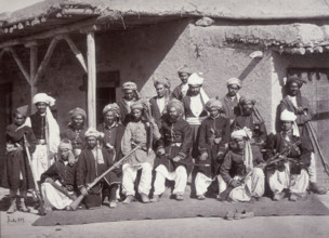 Kabul Police, Afghanistan, c1880. Police with rifles outside a mud-built building.