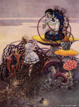 Alice receiving advice from a caterpillar, Alice's Adventures in Wonderland, 1922.