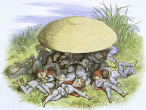 'Reposing - Water lilies and water fairies of the period', c1869-c1870. A group of elves rest under