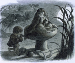 'Water lilies and water fairies of the period', c1869-c1870. A fairy sitting on a toadstool is