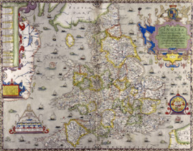 A map of England and Wales, 1583. The various main cities and towns have been numbered and listed