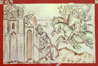 King David besieging Jerusalem, 1310-1320. David and his soldiers gallop towards the castle, while