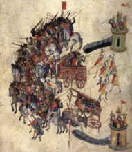 Sulla's defences against scythe-bearing chariots, late 14th century. From a work on military