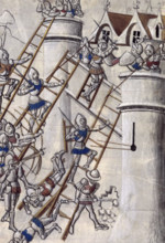 Storming a castle by escalade, c1470. The attackers use the method of escalade - to attack the wall