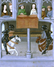 A joust between two knights, late 15th century. Joust of John de Holand and Regnault de Roye. The