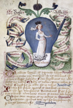 The stage of the white elixir, a queen or Rosa alba (the white rose),15th century. The queen is