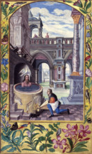 Alchemical process, 1582. Aeson, (with the dove of the Holy Spirit on his head?), is rejuvenated by