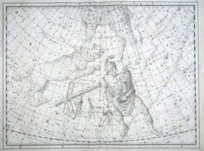 The constellation Auriga, 1801. Auriga is depicted as a charioteer and holding a small goat,