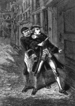 Scene from 'Sweeney Todd' c1880. Sweeney Todd's barber shop was a death trap for unwary customers