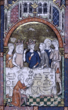 King Arthur's Feast, early 14th century (1300-1315?) King Arthur and Queen Guinevere at a banquet,