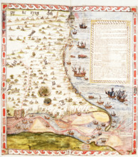 Map of the River Humber and land between Hull and Scarborough, 1579. Coloured manuscript plan of