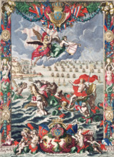 Frontispiece of Mortier's "Neptune François", 1693. Pieter Mortier was a Dutch publisher of French