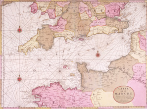 Map of the English Channel, 1693. 'Carte de la Manche'. During the reign of Louis XIV, the French