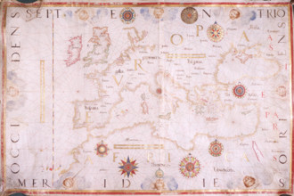 Map of Europe, 1570. The traditional portolan chart - the large, single-sheet, hand-drawn map of