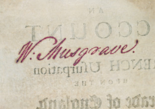 Collection stamp of Sir William Musgrave, late 18th century. Musgrave was a collector of books and