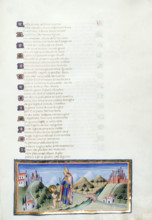 The renunciation of Francis before a bishop, 1444-c1450. The naked saint kneels before a bishop.