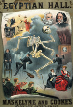Poster advertising a conjuring act, c1885. The poster promotes performances by the famous conjurors
