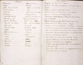 Note book or 'quarry' for George Eliot's "Romola", 1861-1863. List of characters, and notes about