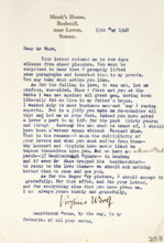Letter of admiration and love from Virginia Woolf to George Bernard Shaw, 1940. 'Monk's House,
