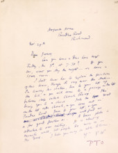 Letter to James Beaumont Strachey from Virginia Woolf, inviting him to dine with her, c1915-c1924.