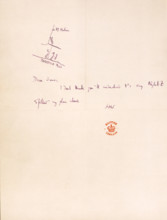 Note to James Strachey from Leonard Woolf, c1915-c1924. Map and note to British psychoanalyst James