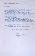 Letter from Virginia Woolf to John Lehmann, her publisher, re her last book, "Between the Acts",