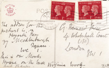 Postcard sent from Virginia Woolf to George Bernard Shaw, 1940. Card sent by Woolf from Lewes in