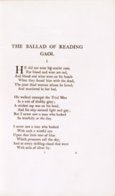 'The Ballad of Reading Gaol', 1898. 'He did not wear his scarlet coat, For blood and wine are red,